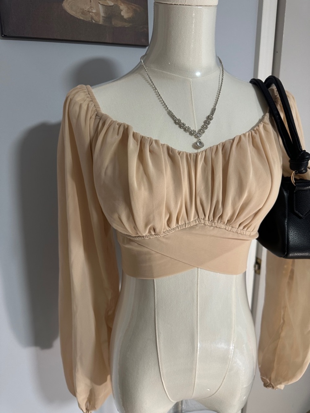 Windsor Soft Peach Long-Sleeve Peasant Crop Top